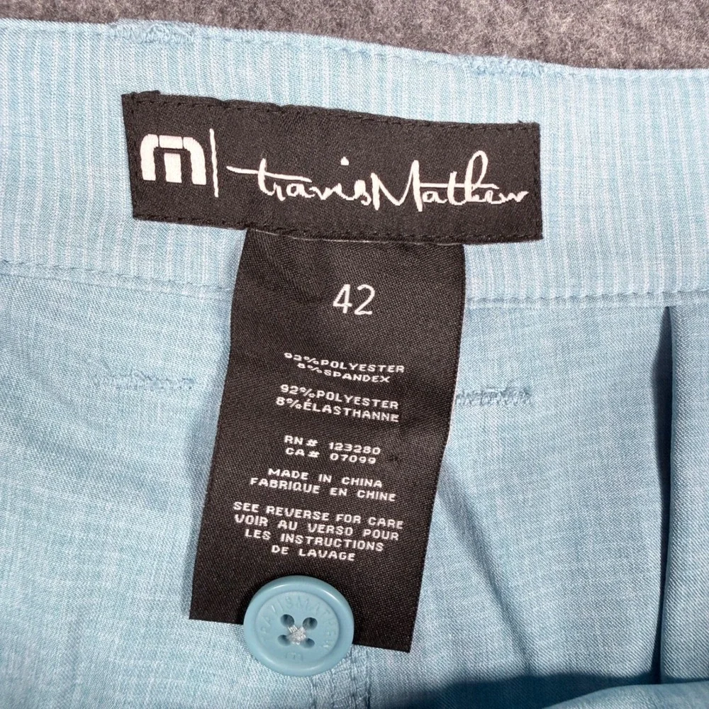 TravisMathew Beck Golf Shorts Mens 42 Light Blue Micro Stripe 1MU400 Stretch
